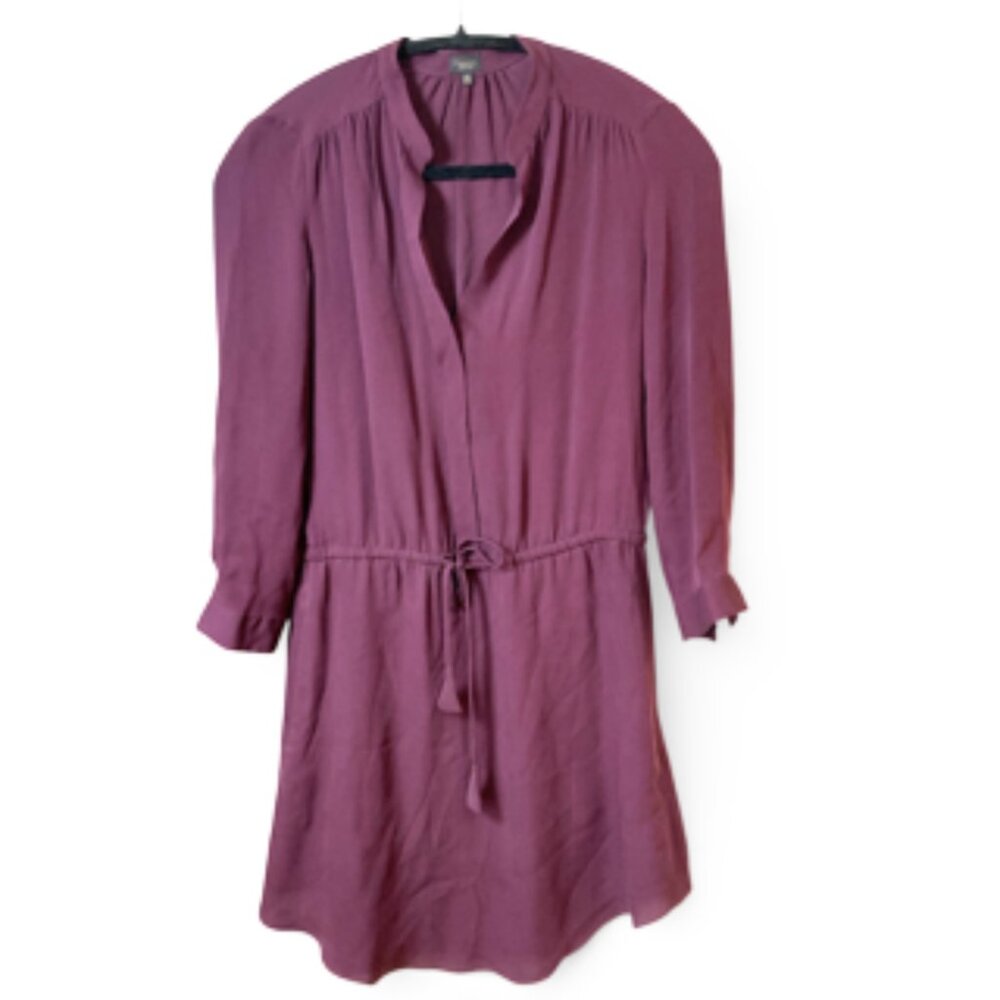Babaton Aritzia 100% Silk Dress XXS Purple Long Sleeve Tie Waist Mini Summer